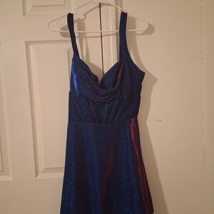 B. Smart Navy Blue Dress with Cowl Neck